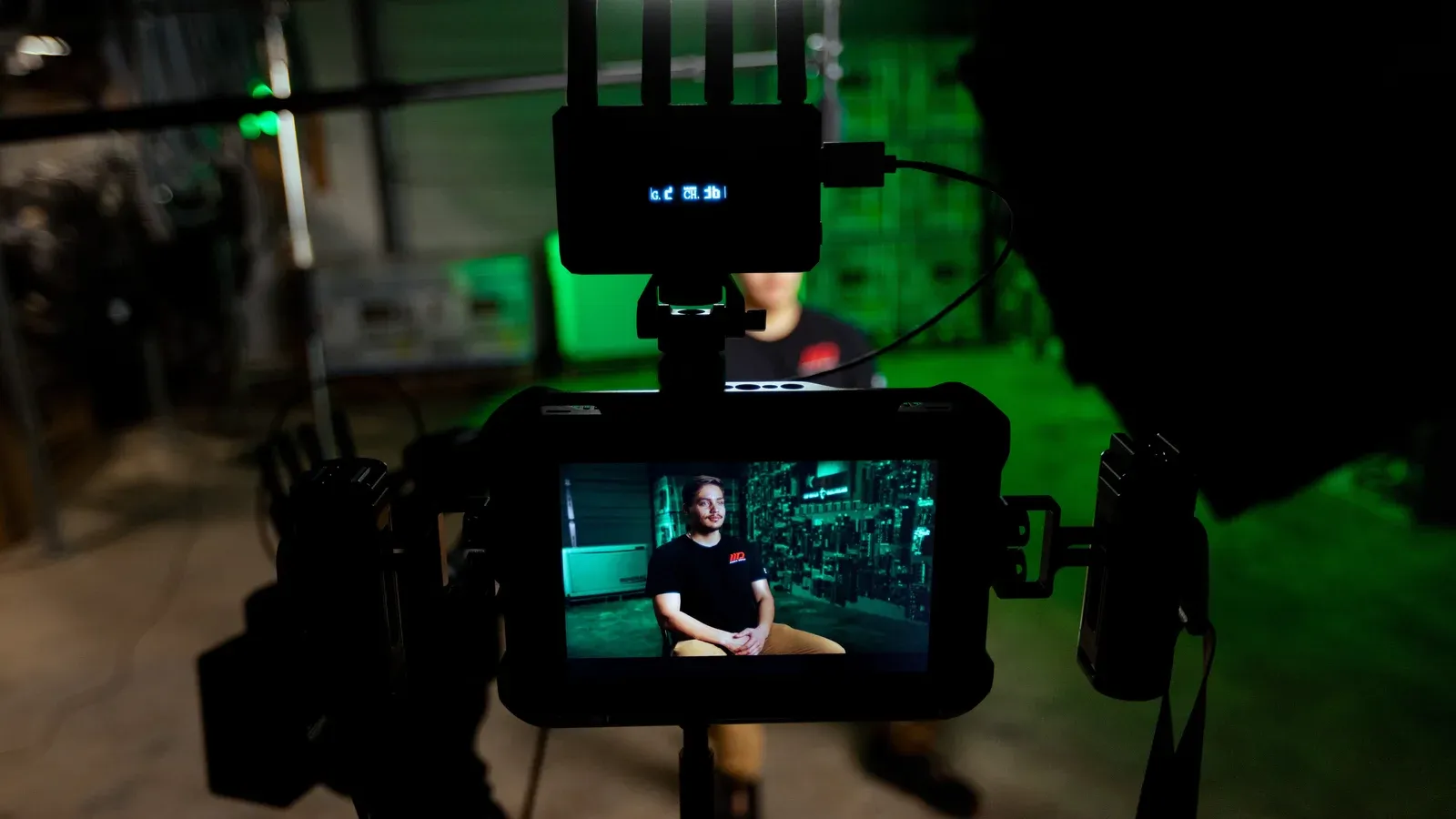 An interview framed up on the director’s monitor