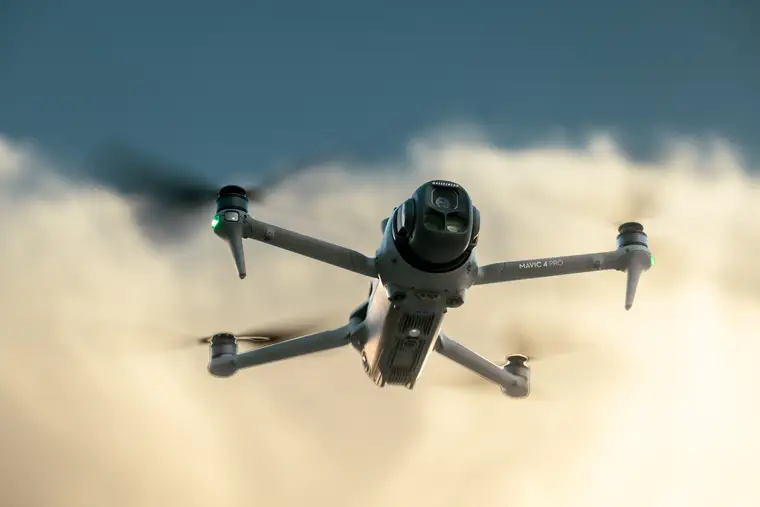 A drone in flight above North Texas on a Part 107 job